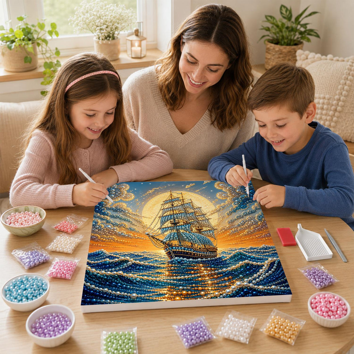 Galleon Riding Golden Waves pearl painting – image 15
