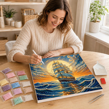 Galleon Riding Golden Waves pearl painting – image 16