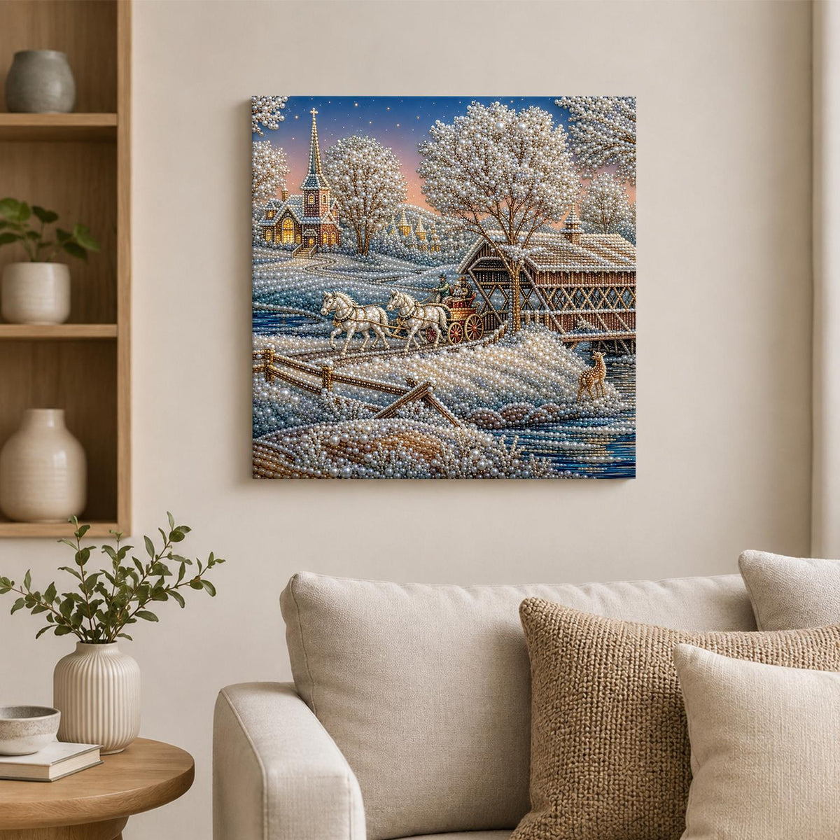Sleigh Ride by the Covered Bridge pearl painting – image 2