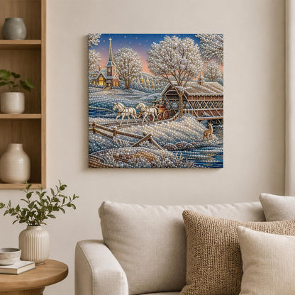Sleigh Ride by the Covered Bridge pearl painting – image 2