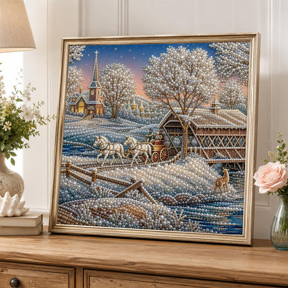 Sleigh Ride by the Covered Bridge pearl painting – image 5