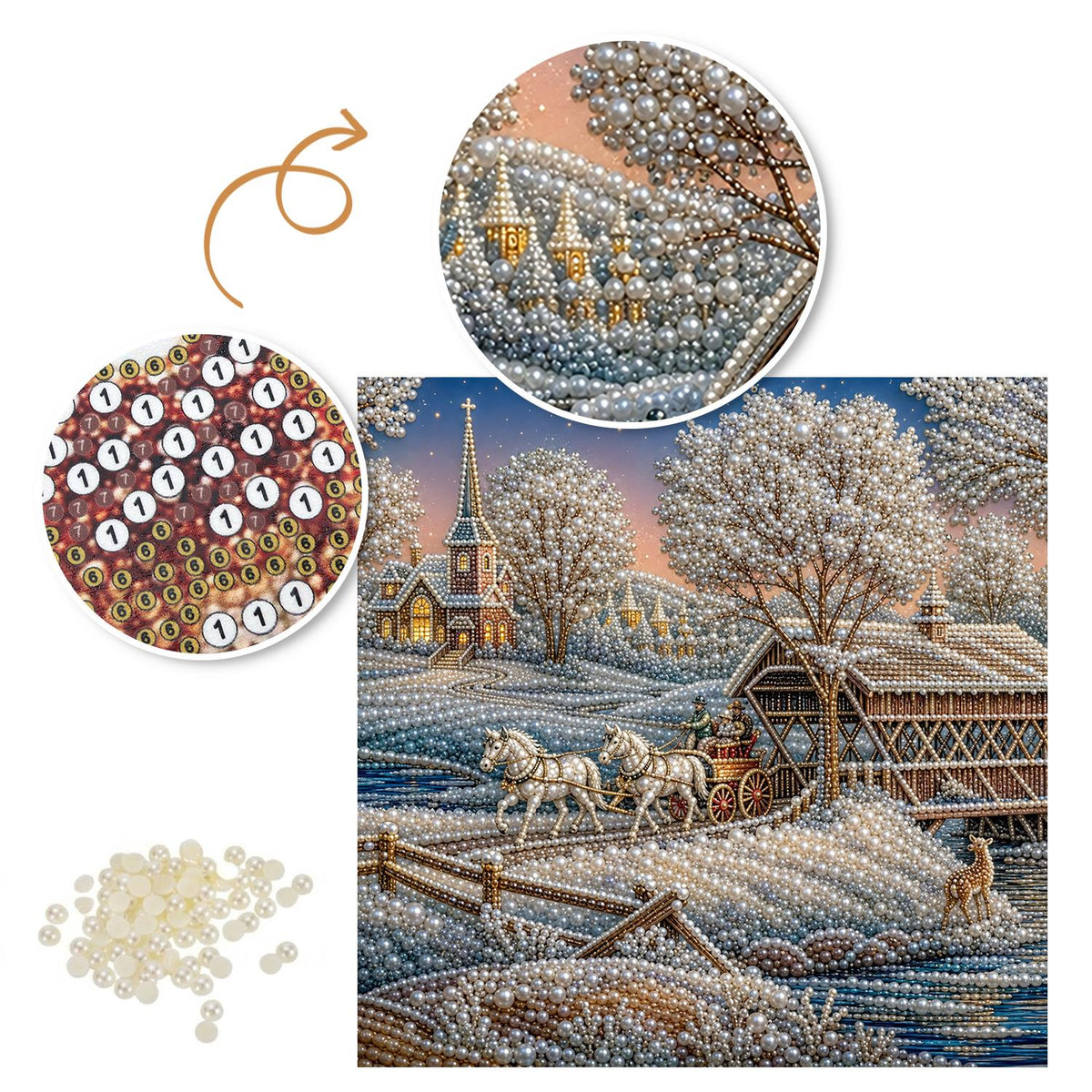 Sleigh Ride by the Covered Bridge pearl painting – image 6