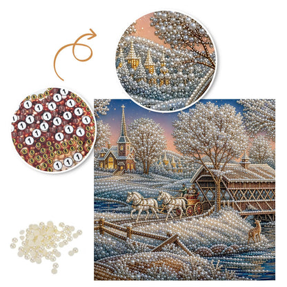Sleigh Ride by the Covered Bridge pearl painting – image 6