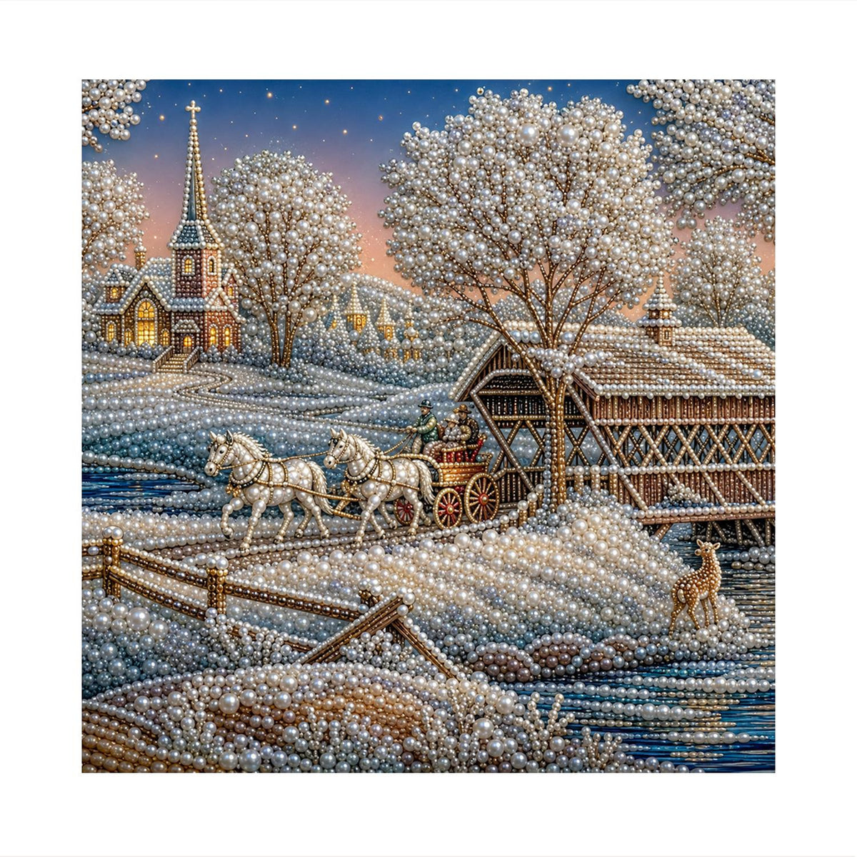 Sleigh Ride by the Covered Bridge pearl painting – image 11