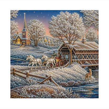 Sleigh Ride by the Covered Bridge pearl painting – image 11