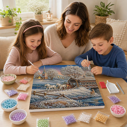 Sleigh Ride by the Covered Bridge pearl painting – image 15