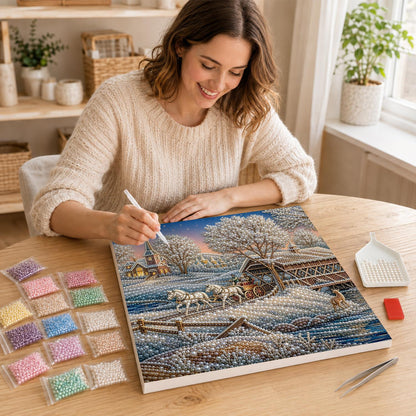 Sleigh Ride by the Covered Bridge pearl painting – image 16