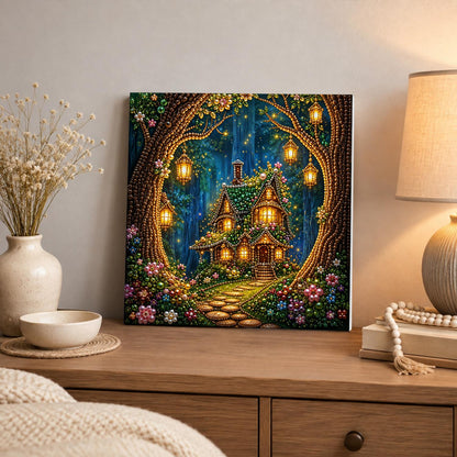 Lantern-Hung Tree Hollow Cottage pearl painting – image 3