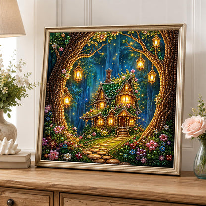Lantern-Hung Tree Hollow Cottage pearl painting – image 5
