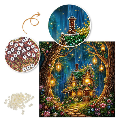 Lantern-Hung Tree Hollow Cottage pearl painting – image 6