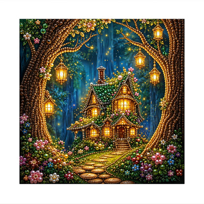 Lantern-Hung Tree Hollow Cottage pearl painting – image 11
