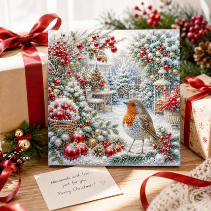 Robin Among Red Baubles pearl painting – image 2