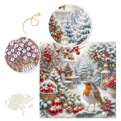 Robin Among Red Baubles pearl painting – image 6