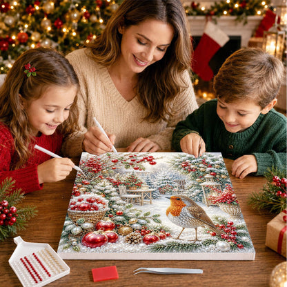 Robin Among Red Baubles pearl painting – image 15