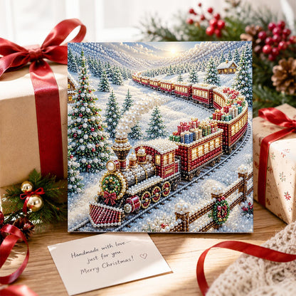 Red Steam Train in the Snow pearl painting – image 2