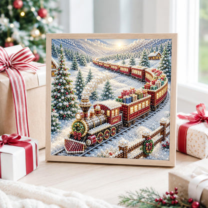 Red Steam Train in the Snow pearl painting – image 4