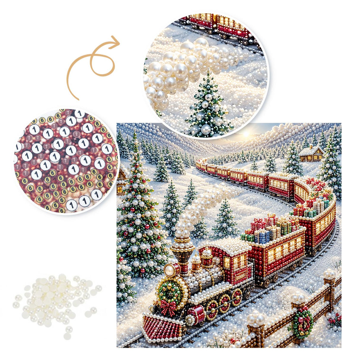 Red Steam Train in the Snow pearl painting – image 6