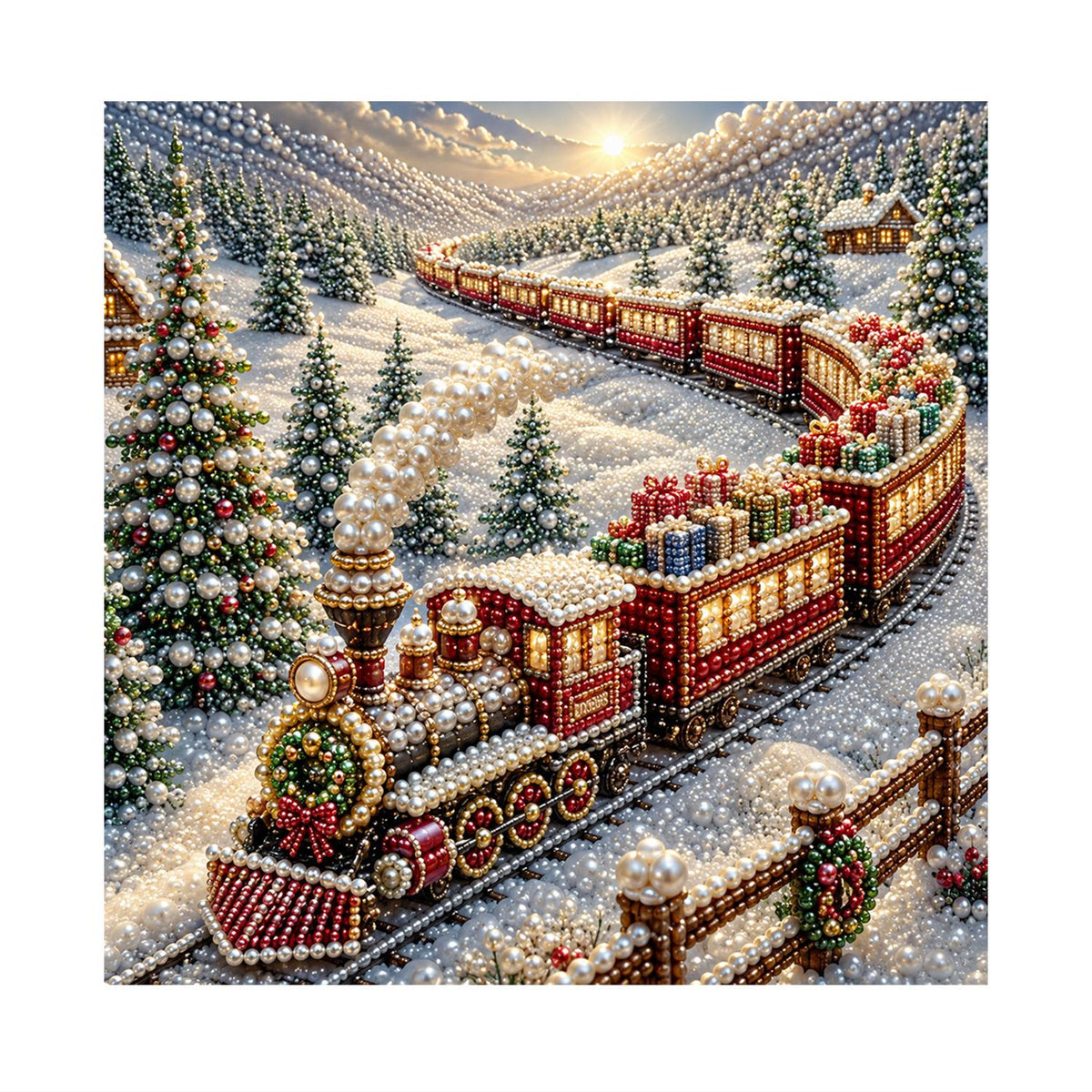 Red Steam Train in the Snow pearl painting – image 11