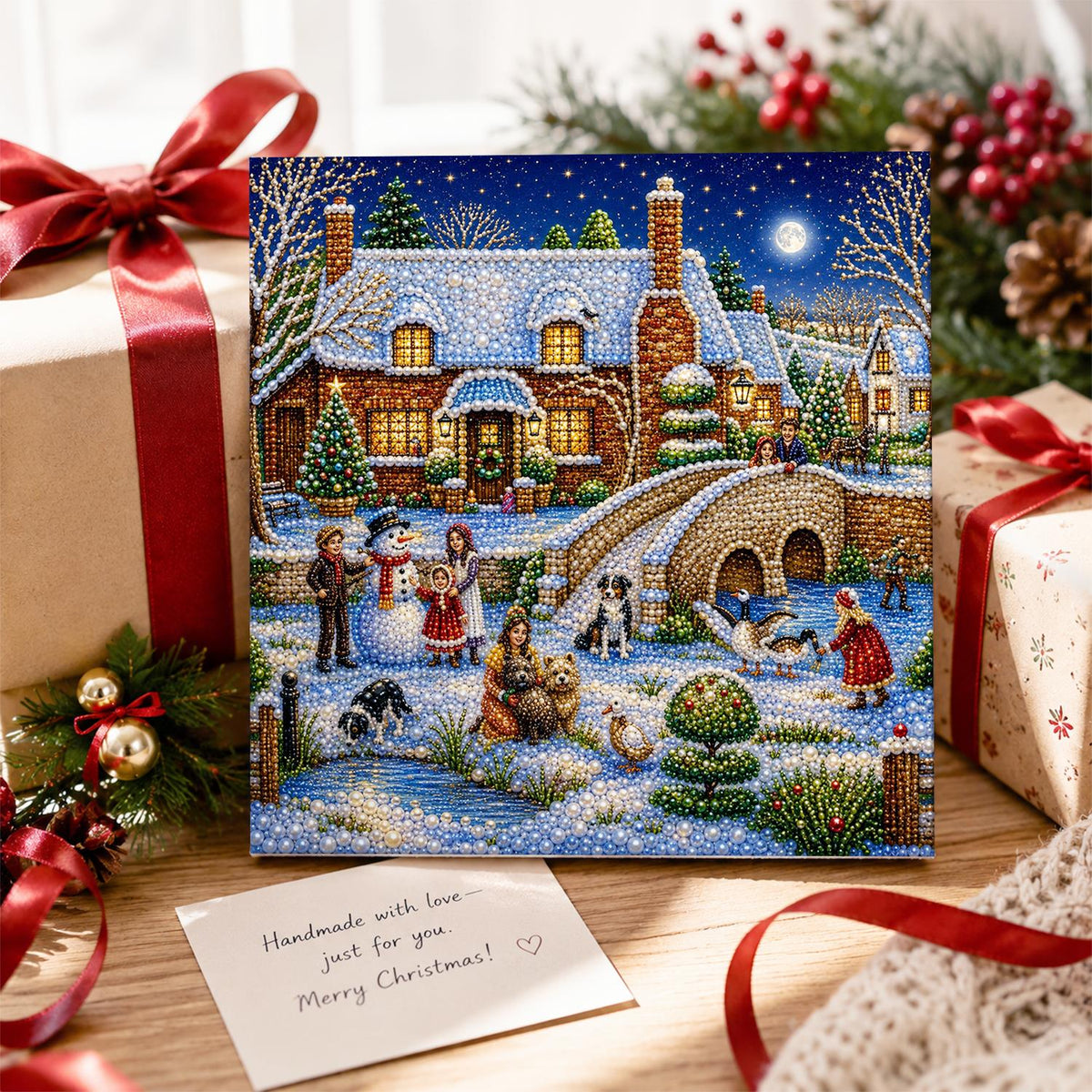 Snowman by the Stone Bridge pearl painting – image 2