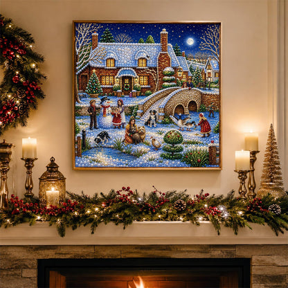 Snowman by the Stone Bridge pearl painting – image 3