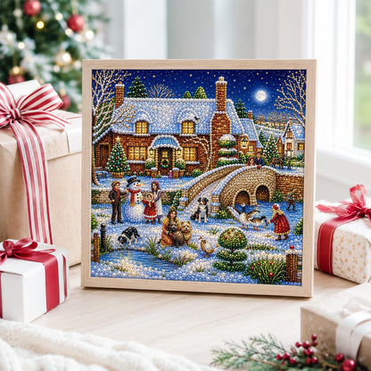 Snowman by the Stone Bridge pearl painting – image 4