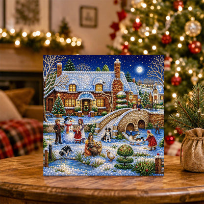 Snowman by the Stone Bridge pearl painting – image 5