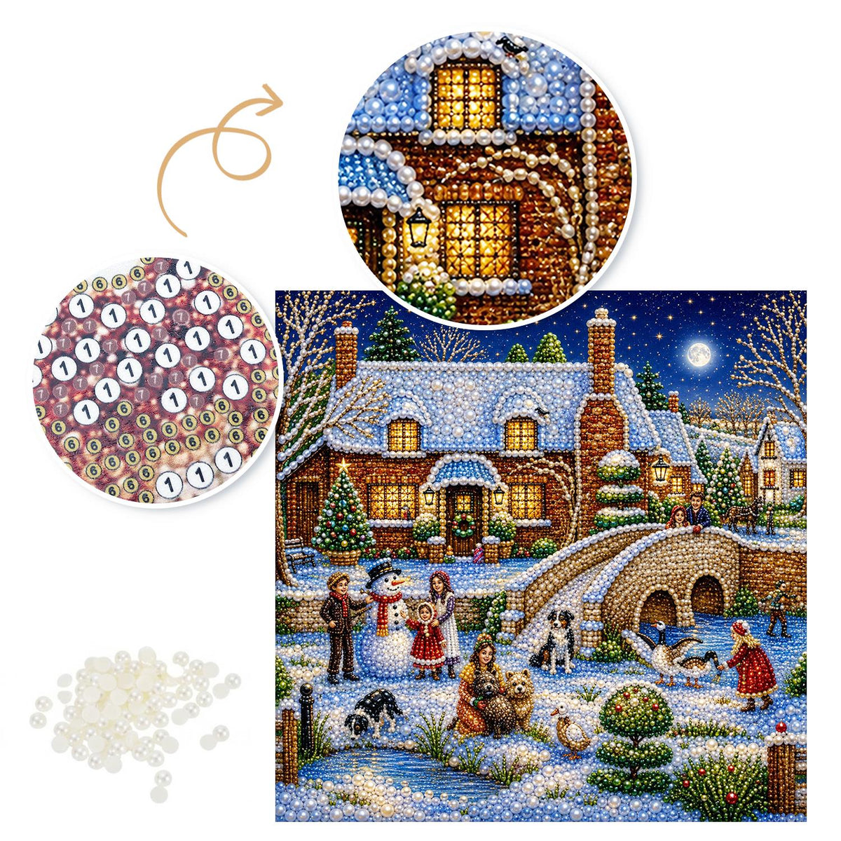 Snowman by the Stone Bridge pearl painting – image 6