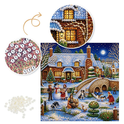 Snowman by the Stone Bridge pearl painting – image 6