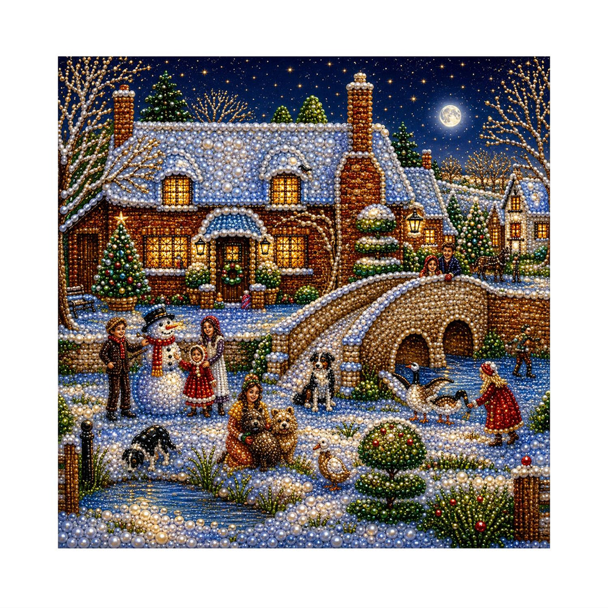 Snowman by the Stone Bridge pearl painting – image 11