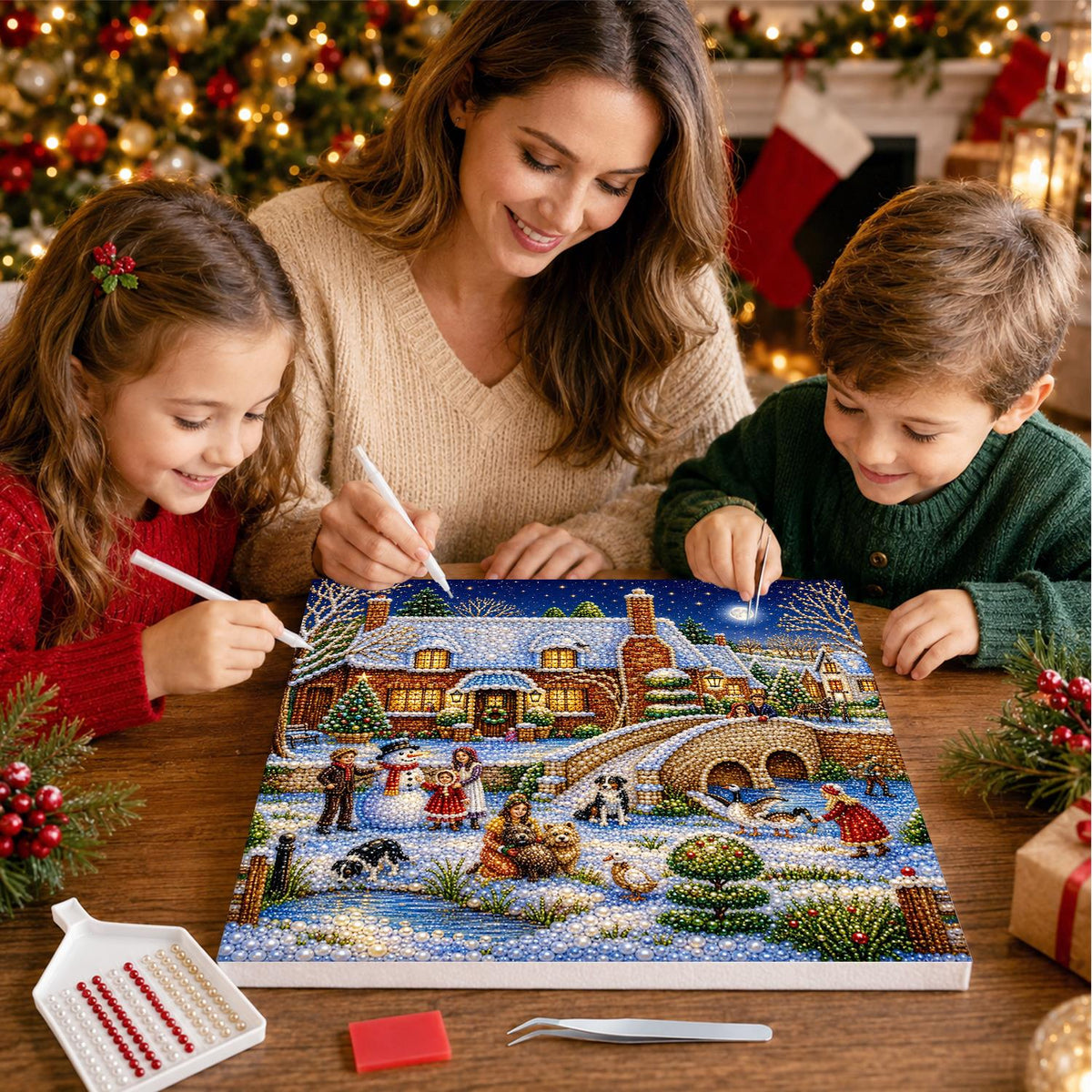 Snowman by the Stone Bridge pearl painting – image 15