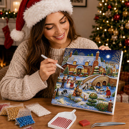 Snowman by the Stone Bridge pearl painting – image 16