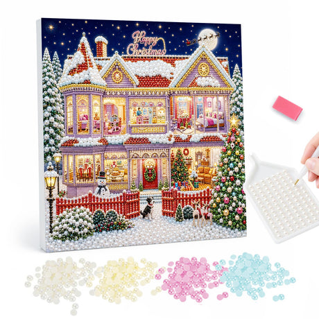 Pearl Painting Christmas House Under a Starry Sky pearl painting – image 1