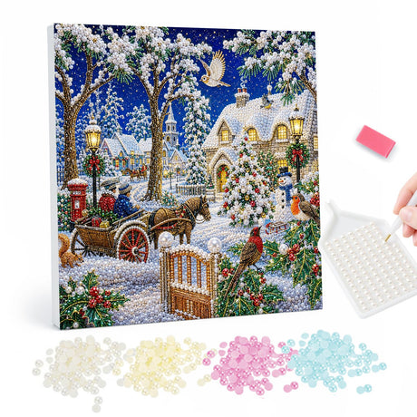 Pearl Bead Christmas Village Sleigh Painting pearl painting – image 1