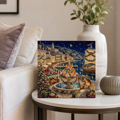 Harpist by the Harbor Fountain pearl painting – image 4
