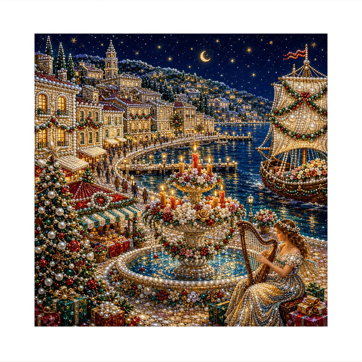 Harpist by the Harbor Fountain pearl painting – image 11