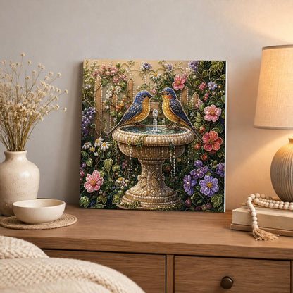 Bluebirds at the Garden Birdbath pearl painting – image 3