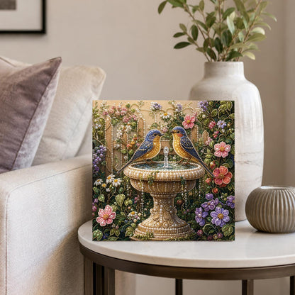 Bluebirds at the Garden Birdbath pearl painting – image 4