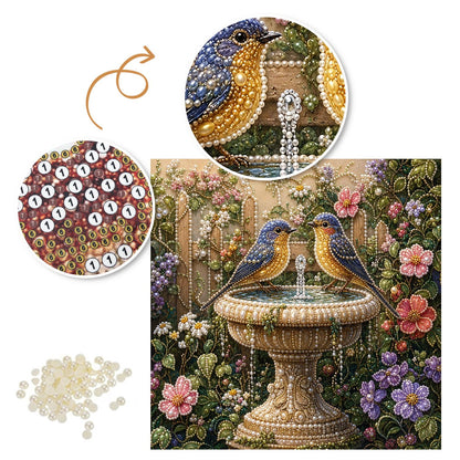 Bluebirds at the Garden Birdbath pearl painting – image 6