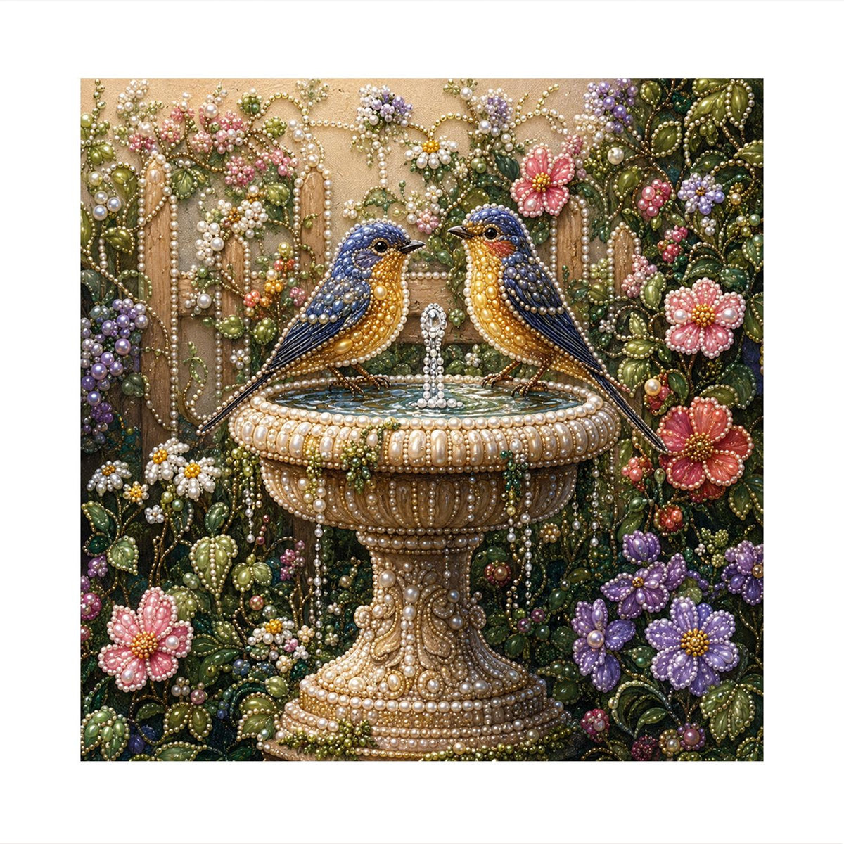 Bluebirds at the Garden Birdbath pearl painting – image 11