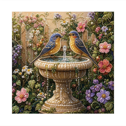 Bluebirds at the Garden Birdbath pearl painting – image 11