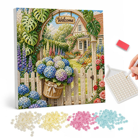 Pearl Painting Cottage Garden Welcome Sign pearl painting – image 1