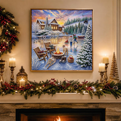 Fire Pit by the Frozen Pond pearl painting – image 3