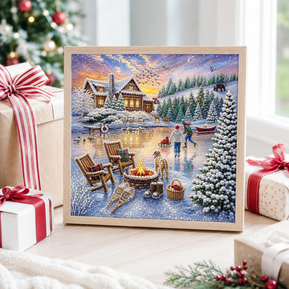Fire Pit by the Frozen Pond pearl painting – image 4