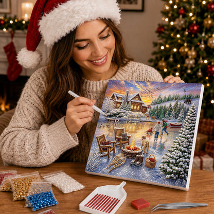Fire Pit by the Frozen Pond pearl painting – image 16