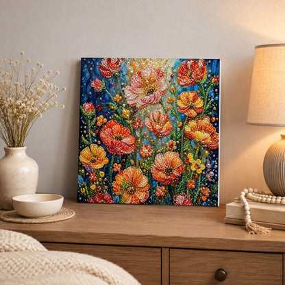 Coral Poppies on Midnight Blue pearl painting – image 3