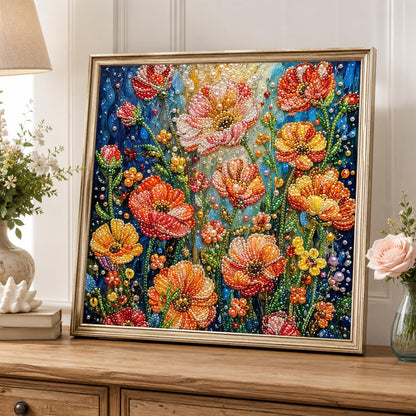Coral Poppies on Midnight Blue pearl painting – image 5