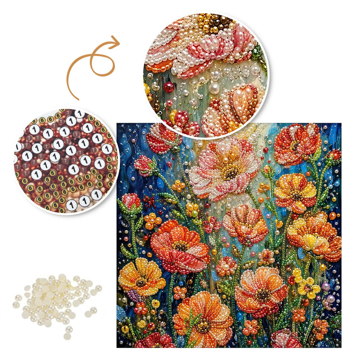 Coral Poppies on Midnight Blue pearl painting – image 6