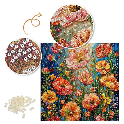 Coral Poppies on Midnight Blue pearl painting – image 6