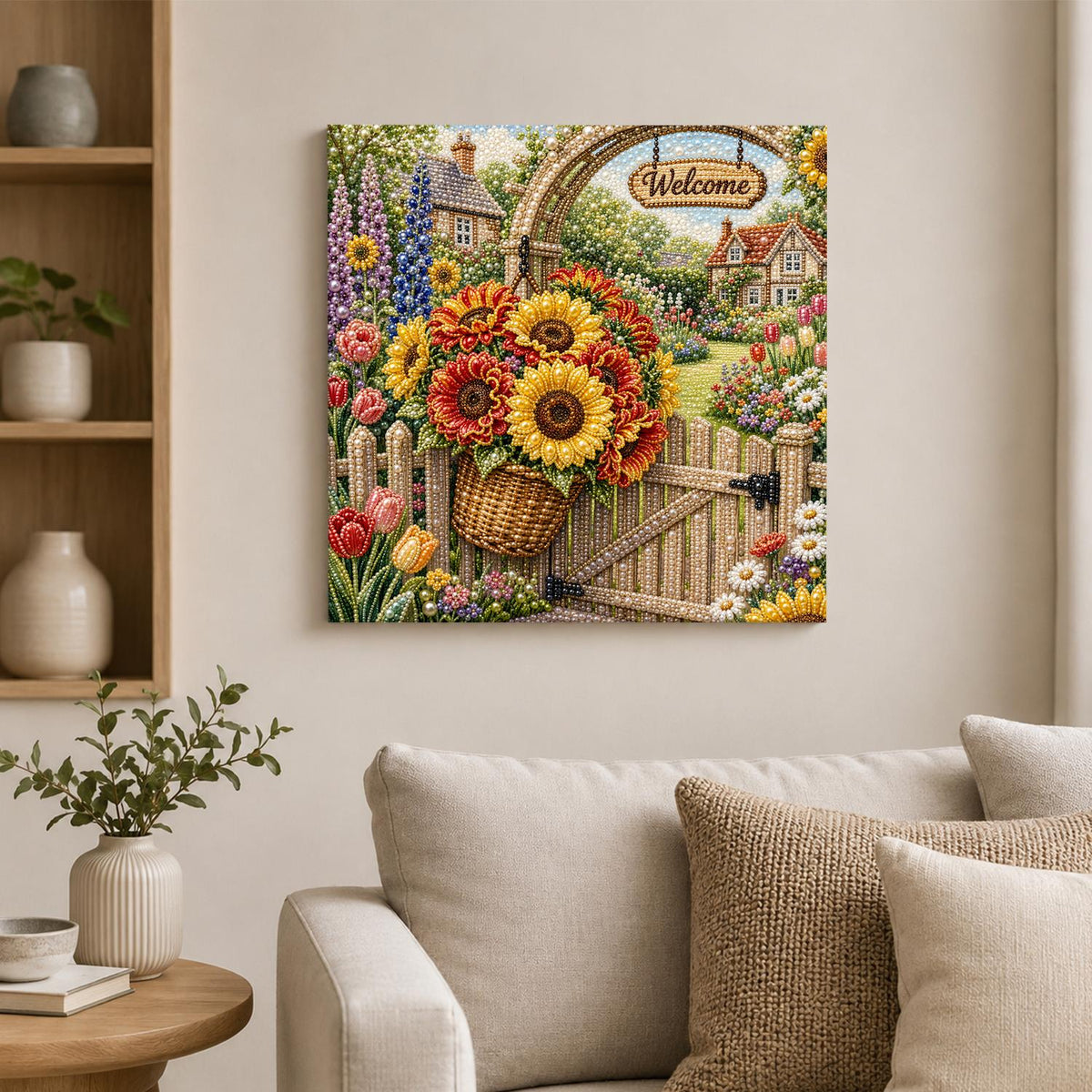 Sunflower Basket Garden Gate pearl painting – image 2