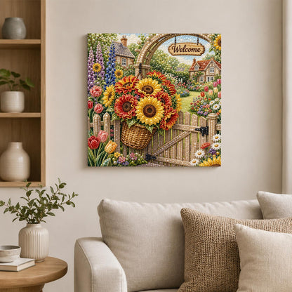 Sunflower Basket Garden Gate pearl painting – image 2